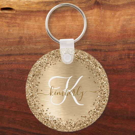 Glitter-monogram goudpenseel sleutelhanger (Voorkant)