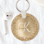 Glitter-monogram goudpenseel sleutelhanger<br><div class="desc">Maak dit trendy ontwerp van de sleutelhanger met  gouden mousserende glitter gemakkelijk aan te passen op een gouden geborstelde metalen achtergrond.</div>