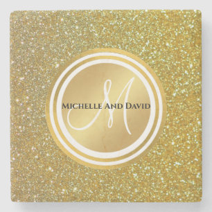 Glitter-monogram goudpenseel stenen onderzetter