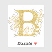 Glitter Monogram Initiaal B Floral Sticker (Vel)
