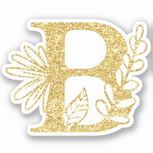 Glitter Monogram Initiaal B Floral Sticker (Voorkant)