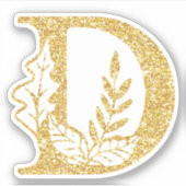 Glitter Monogram Initiaal D Floral Vinyl Sticker (Voorkant)