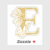 Glitter Monogram Initiaal E Floral Sticker (Vel)