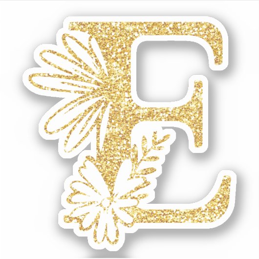 Glitter Monogram Initiaal E Floral Sticker (Voorkant)