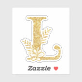 Glitter Monogram Initiaal L Floral Sticker (Vel)