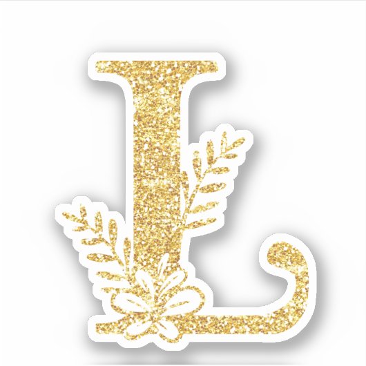 Glitter Monogram Initiaal L Floral Sticker (Voorkant)