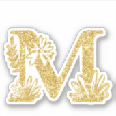 Glitter Monogram Initiaal M Floral Sticker (Voorkant)