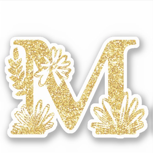 Glitter Monogram Initiaal M Floral Sticker (Voorkant)