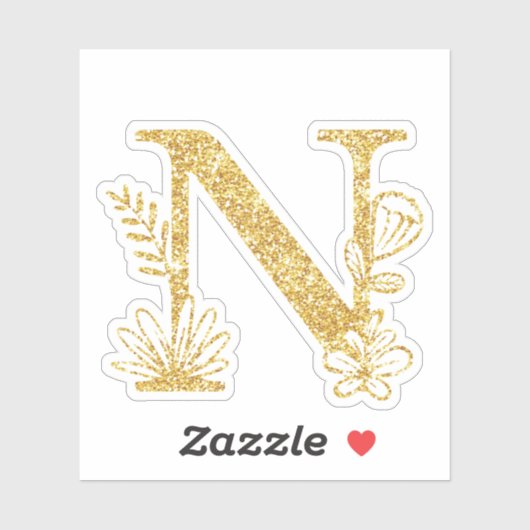 Glitter Monogram Initiaal N Floral Sticker (Vel)