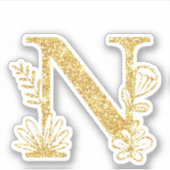 Glitter Monogram Initiaal N Floral Sticker (Voorkant)