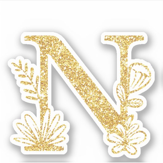 Glitter Monogram Initiaal N Floral Sticker (Voorkant)