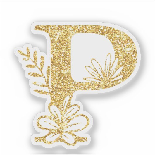 Glitter Monogram Initiaal P Floral Sticker (Voorkant)