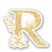 Glitter Monogram Initiaal R Floral Sticker (Voorkant)
