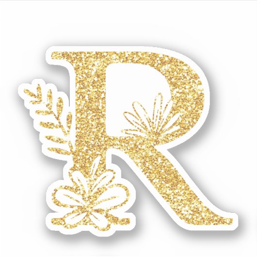 Glitter Monogram Initiaal R Floral Sticker (Voorkant)