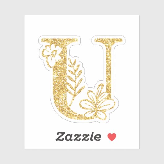 Glitter Monogram Initiaal U Floral Sticker (Vel)