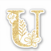 Glitter Monogram Initiaal U Floral Sticker (Voorkant)