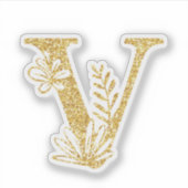 Glitter Monogram Initiaal V Floral Sticker