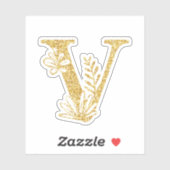 Glitter Monogram Initiaal V Floral Sticker (Vel)