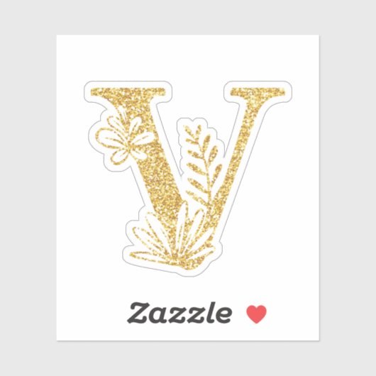 Glitter Monogram Initiaal V Floral Sticker