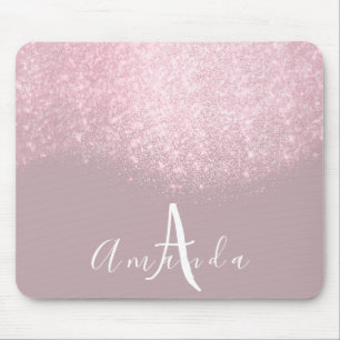 Glitter Monogram Makeup Artiest Name Pink Mauve Muismat