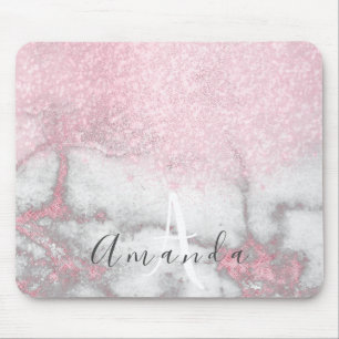 Glitter Monogram Makeup Artist Naam Roze marmer Muismat