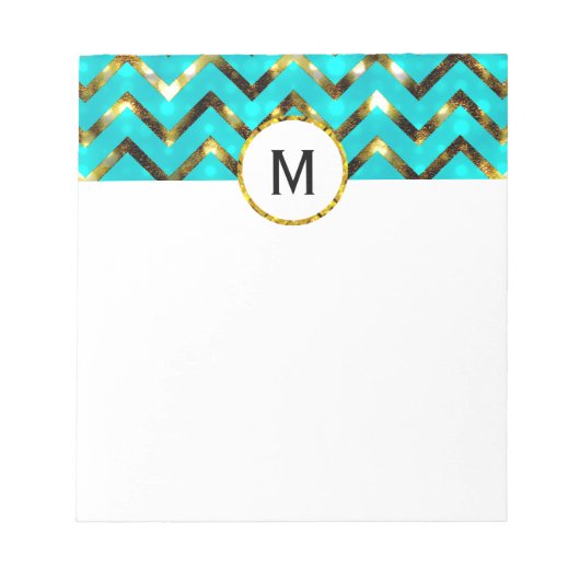 Glitter monogram meisjes blauw goud notitieblok (Voorkant)