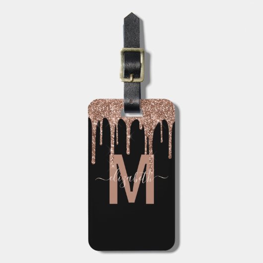 Glitter-monogram, meisjesRoos Gold Driving Bagagelabel (Voorkant verticaal)