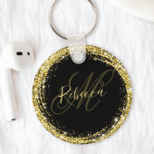 Glitter Monogram Naam Zwart Glam Sleutelhanger