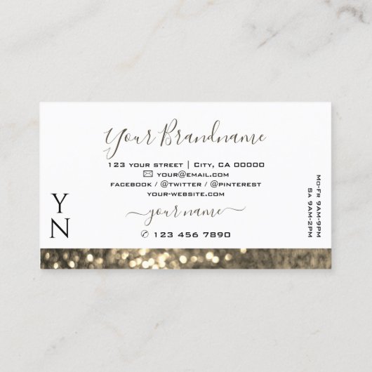 Glitter-monogram oogkweek witte goudmousserende gl visitekaartje (Achterkant)