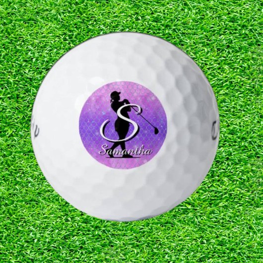 Glitter Monogram paarse oceaan Golfballen