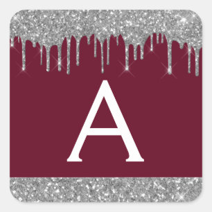 Glitter monogram van Burgundy Silver Vierkante Sticker