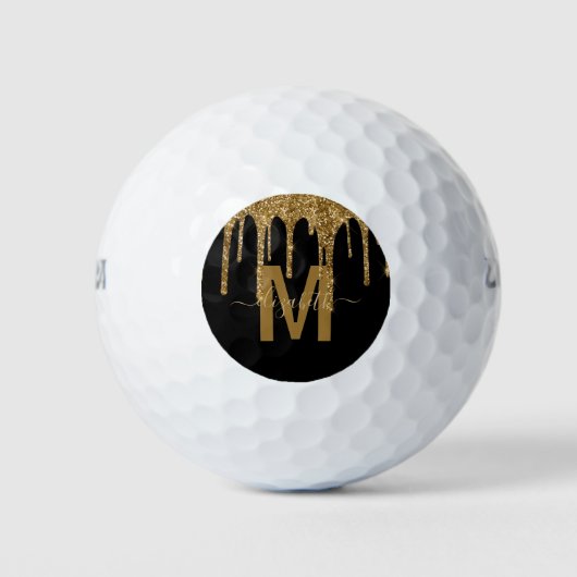 Glitter-monogram voor Chic Gold Driving Golfballen (Voorkant)