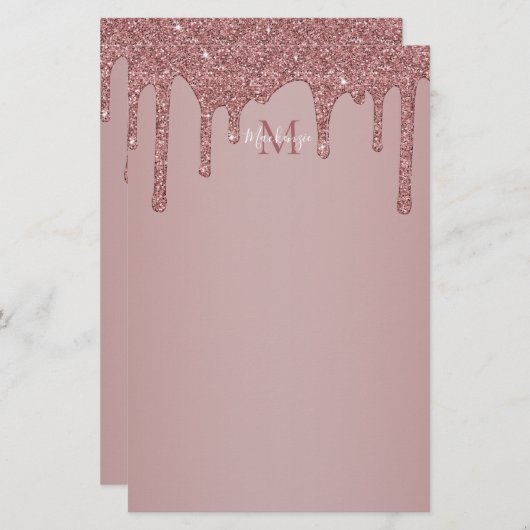 Glitter-monogram voor Girly Roos Gold Driving Briefpapier (Voorkant / Achterkant)