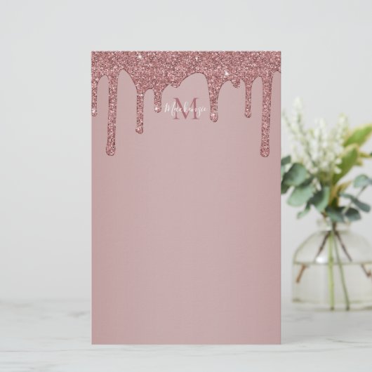 Glitter-monogram voor Girly Roos Gold Driving Briefpapier (Staand voorkant)