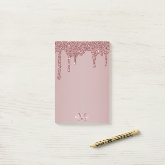 Glitter-monogram voor Girly Roos Gold Driving Post-it® Notes (Op bureau)