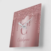 Glitter-monogram voor Girly Roos Gold Sparkle Vierkante Klok (Hoek)