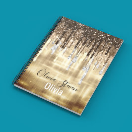 Glitter-monogram voor goudbruine druppels notitieboek