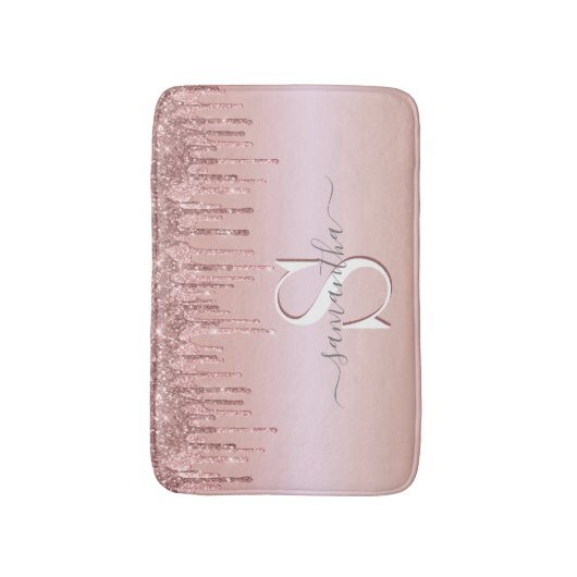 Glitter Monogrammed Pink Rose Gold Badmat (Voorkant Verticaal)