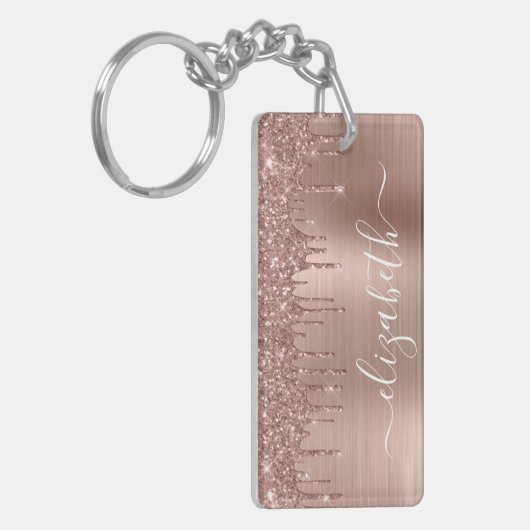 Glitter Monogrammed roos Gold Dripping Sleutelhanger (Voorkant Links)