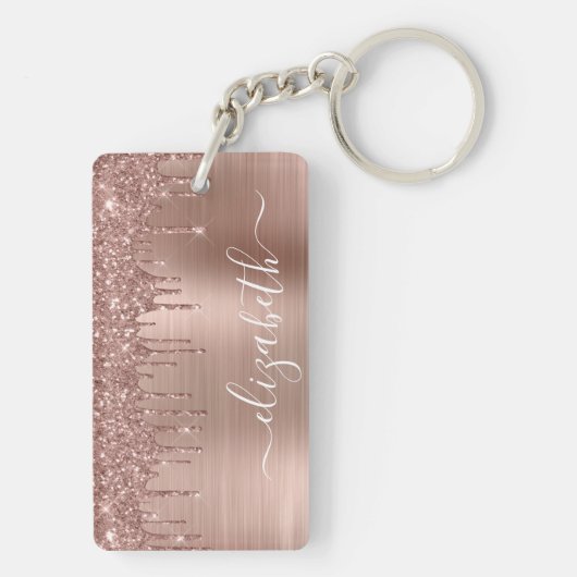 Glitter Monogrammed roos Gold Dripping Sleutelhanger (achterkant)