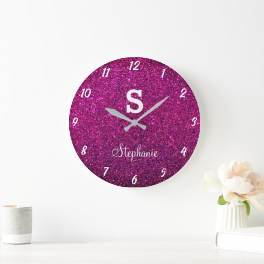 Glitter Monogrammen Paars Roze Modern Cadeau Favor Grote Klok (Huis)