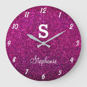 Glitter Monogrammen Paars Roze Modern Cadeau Favor Grote Klok