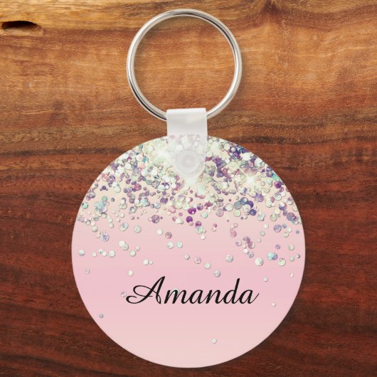 Glitter Naam Bruidsmeisjesfeest Blush Sleutelhanger (Voorkant)