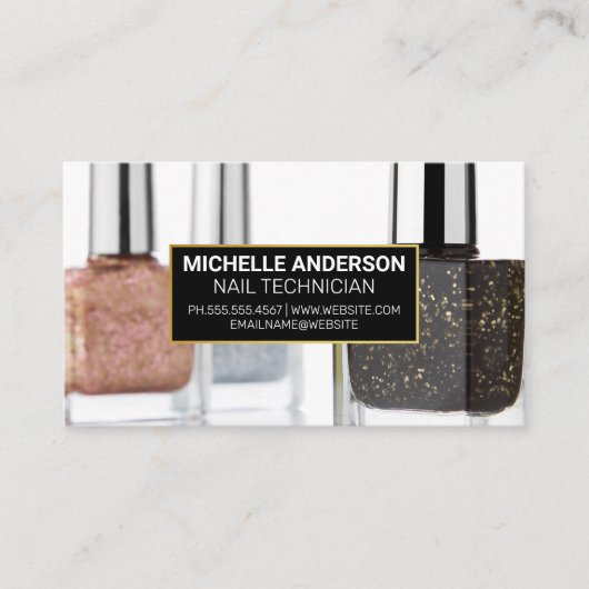 Glitter nagellak flessen visitekaartje (Voorkant)