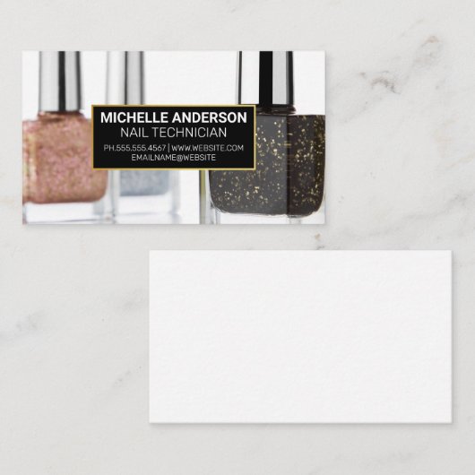 Glitter nagellakflessen visitekaartje (Voorkant / Achterkant)