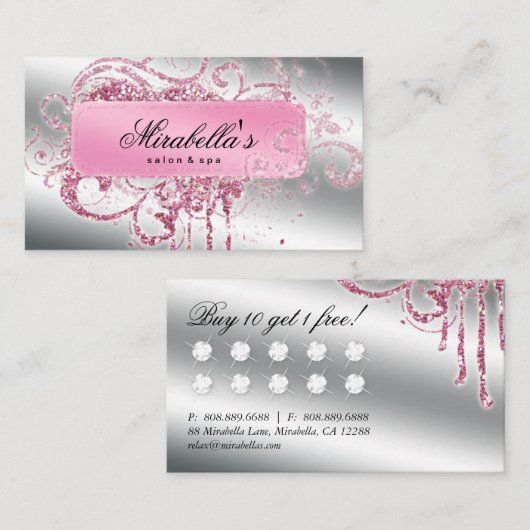 Glitter Nail Salon Afspraak Elegante Loyaliteit Klantenkaartje (Voorkant / Achterkant)