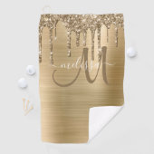 Glitter Name Girly Gold Brushed Metal Driving Golfhanddoek (Insitu)