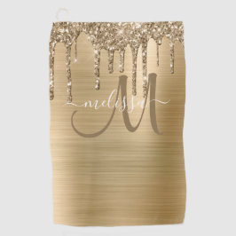 Glitter Name Girly Gold Brushed Metal Driving Golfhanddoek