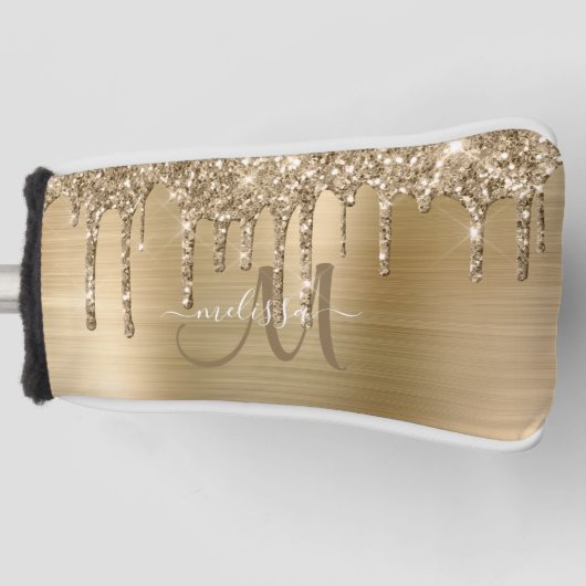Glitter Name Girly Gold Brushed Metal Driving Golfheadcover (Voorkant)