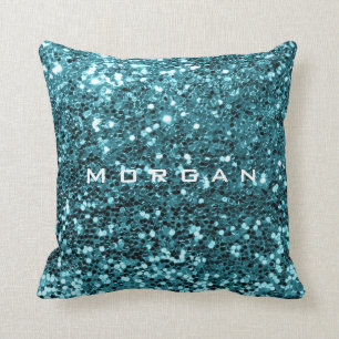 Glitter Name Mode Sequin Blue Blauwgroen Aquatic Kussen